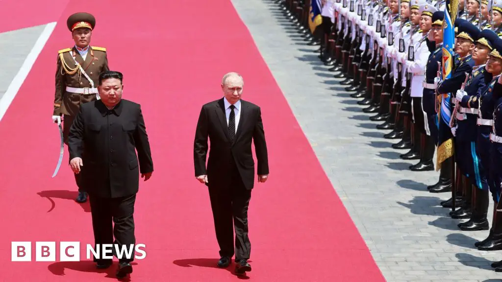 Red carpet for Putin in lavish ceremony in North Korea’s capital