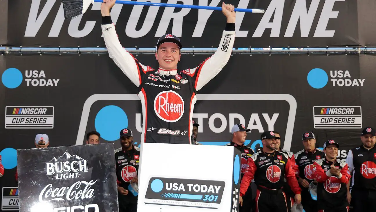 Christopher Bell wins on rain tires to take the checkered flag in Cup race at New Hampshire