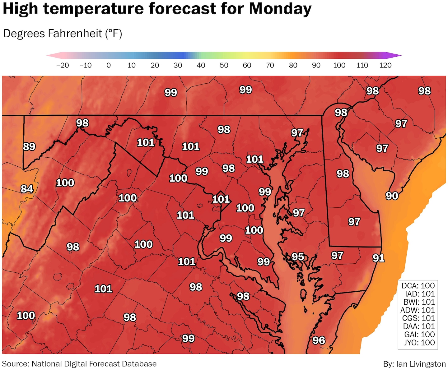 D.C.-area forecast: Oppressively hot today and tomorrow, with triple digit highs